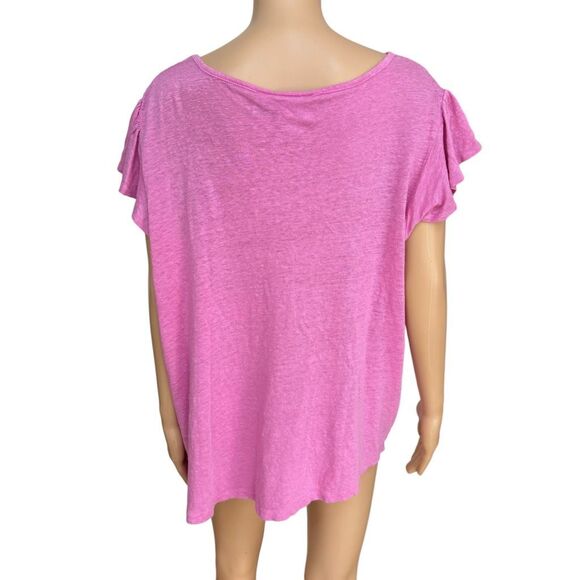 Rachel Zoe Women's 100% Linen Flutter Sleeve V Neck Blouse Top Pink Size 3X - Picture 3 of 7